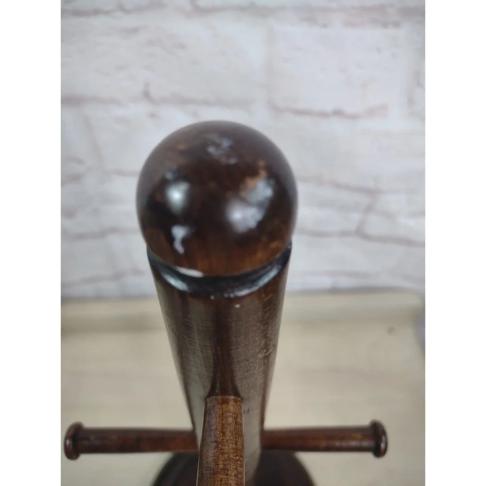 VTG  Wooden 6 Peg Coffee Mug Rack Tea Cup Holder Dark Wood Tree Stand Cottage